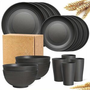 Kikidex (Black, One size) 16pcs/set Unbreakable Dinner Plates, Supernal Wheat Straw Dinn Kikidex (Black, One size) 16pcs/set Unbreakable Dinner Plates, Supernal Wheat Straw Dinn