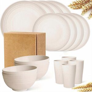 Kikidex (Beige 16-piece Set, One size) 16pcs/set Unbreakable Dinner Plates, Supernal Whe Kikidex (Beige 16-piece Set, One size) 16pcs/set Unbreakable Dinner Plates, Supernal Whe