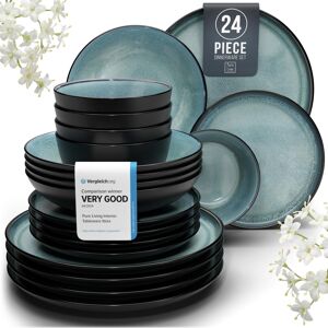PURE LIVING INTERIOR DESIGN 24 Piece Dinner Sets for 6 People - Beautiful Mediterranean Style Stoneware Dinn PURE LIVING INTERIOR DESIGN 24 Piece Dinner Sets for 6 People - Beautiful Mediterranean Style Stoneware Dinn