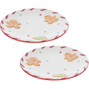 Carousel Home Set of 2 Round Ceramic Christmas Gingerbread Plates Festive Serving Dishes 16cm Carousel Home Set of 2 Round Ceramic Christmas Gingerbread Plates Festive Serving Dishes 16cm