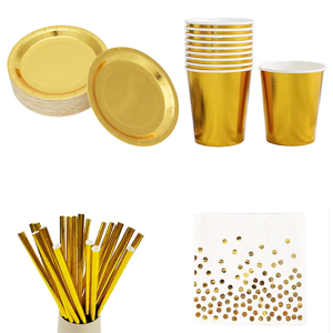 Exogio Gold Disposable Tableware Set Paper Plates Cups Napkins Exogio Gold Disposable Tableware Set Paper Plates Cups Napkins