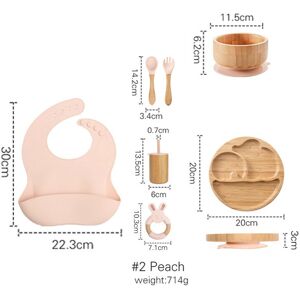 Maxpower (Peach) Wooden Dinner Plate Feeding Supplies Bamboo Baby Tableware Silicone Suct Maxpower (Peach) Wooden Dinner Plate Feeding Supplies Bamboo Baby Tableware Silicone Suct