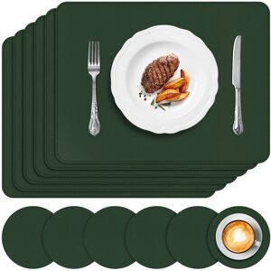 APLKER Vinyl Placemats Set of 6 Green Waterproof Faux Leather Heat Resistant Ki APLKER Vinyl Placemats Set of 6 Green Waterproof Faux Leather Heat Resistant Ki