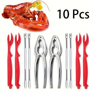 XYLFLY (10pcs) 10-Piece Stainless Steel Seafood Tool Set - Includes 2 Lobster Crab Plie XYLFLY (10pcs) 10-Piece Stainless Steel Seafood Tool Set - Includes 2 Lobster Crab Plie