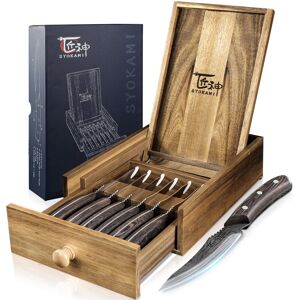 SYOKAMI Steak Knives Set of 6 with Drawer Organizer, 4.8 Inch High Carbon Japanese Style SYOKAMI Steak Knives Set of 6 with Drawer Organizer, 4.8 Inch High Carbon Japanese Style