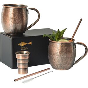 SKY FISH Moscow Mule Mugs, 3D Embossed Cocktail Glasses Set of 2, 500ml Stainles SKY FISH Moscow Mule Mugs, 3D Embossed Cocktail Glasses Set of 2, 500ml Stainles