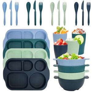 CSYY Unbreakable Dinnerware Sets for 4 People,24pcs Divided Plates and Bowls Set for CSYY Unbreakable Dinnerware Sets for 4 People,24pcs Divided Plates and Bowls Set for