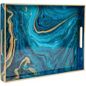 DecorZoneStore Rectangular Blue Marble Effect Decorative Serving Tray DecorZoneStore Rectangular Blue Marble Effect Decorative Serving Tray