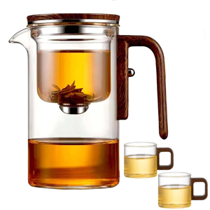 Typecat Water-Separation Glass Teapot with Wooden Handle - Clear High-Temp Tea Pot, Drip Typecat Water-Separation Glass Teapot with Wooden Handle - Clear High-Temp Tea Pot, Drip