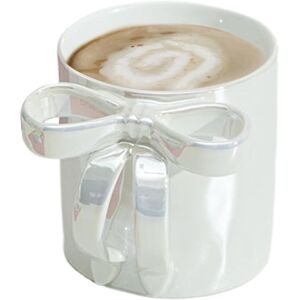 Unbranded (White) Ceramic Coffee Mug,Dishwasher Safe Aesthetic Bow Handle Mug Portable D Unbranded (White) Ceramic Coffee Mug,Dishwasher Safe Aesthetic Bow Handle Mug Portable D