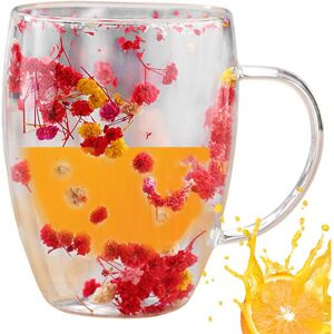 Unbranded (Red) Dried Flowers Glass Coffee Mug, 350ml Double Walled Clear Coffee Cup, Coff Unbranded (Red) Dried Flowers Glass Coffee Mug, 350ml Double Walled Clear Coffee Cup, Coff