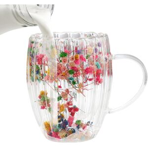 Unbranded (C) Dried Flowers Glass Cups - 300ml Double Walled Clear Coffee Cup with Handle, Unbranded (C) Dried Flowers Glass Cups - 300ml Double Walled Clear Coffee Cup with Handle,