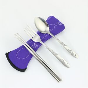 Unbranded (Purple) 3 Chopsticks Piece Fork Spoon Stainless Steel Camping Set Travel Cutler Unbranded (Purple) 3 Chopsticks Piece Fork Spoon Stainless Steel Camping Set Travel Cutler