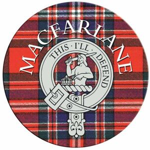 Lang Syne (MacFarlane) Single Scottish Circular Clan Crest Cork Backed Coaster - Mac Tarta Lang Syne (MacFarlane) Single Scottish Circular Clan Crest Cork Backed Coaster - Mac Tarta