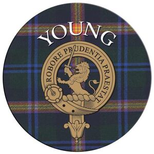 Lang Syne (Young) Single Scottish Circular Clan Crest Cork Backed Coaster - N-Y Tartans Lang Syne (Young) Single Scottish Circular Clan Crest Cork Backed Coaster - N-Y Tartans