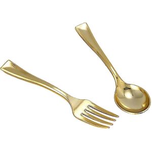 Kikidex (As show, One size) 144Pcs Plastic Disposable Gold Spoons and 72Pcs Mini Gold Co Kikidex (As show, One size) 144Pcs Plastic Disposable Gold Spoons and 72Pcs Mini Gold Co