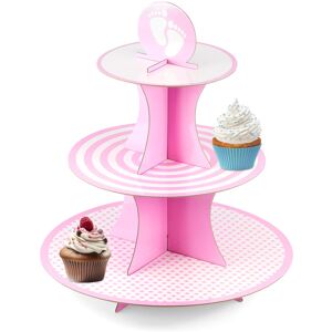 (Pink) GEEZY 3 Tier Cardboard Cupcake Cake Stand Reusable Easy Assembly Birthday (Pink) GEEZY 3 Tier Cardboard Cupcake Cake Stand Reusable Easy Assembly Birthday
