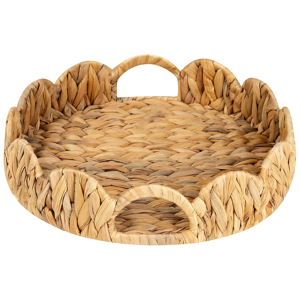 Jojomino Scalloped Edge Round Tray, Serving Tray with Built-in Handles, Decoratve for Cof Jojomino Scalloped Edge Round Tray, Serving Tray with Built-in Handles, Decoratve for Cof