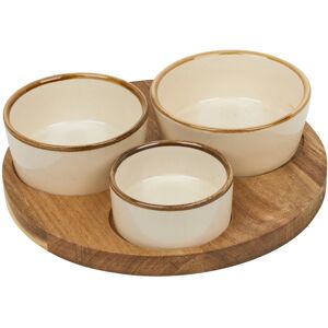 URBN Living (Round) 3 Tapas Serving Dishes Ceramic Dip Bowls on Wooden Acacia Tray Snacks & URBN Living (Round) 3 Tapas Serving Dishes Ceramic Dip Bowls on Wooden Acacia Tray Snacks &