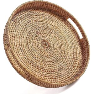 Unbranded (As show, One size) 25*25*4cm Rattan Serving Tray with Handles Round Woven Decor Unbranded (As show, One size) 25*25*4cm Rattan Serving Tray with Handles Round Woven Decor