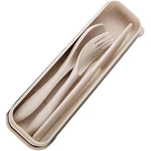 Unbranded Wheat Straw Cutlery Set Modern Portable Fork Spoon Knife Tableware with Box for Unbranded Wheat Straw Cutlery Set Modern Portable Fork Spoon Knife Tableware with Box for