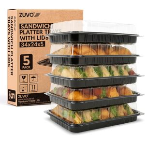 Zuvo Reusable Sandwich Platter Trays with Lids Pack of 5 Buffet Serving Zuvo Reusable Sandwich Platter Trays with Lids Pack of 5 Buffet Serving