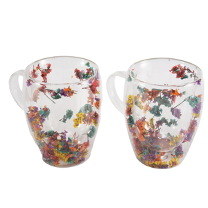 Unbranded 2PCS Fillings Dry Flowers Double Wall Glass Cup With Handle Unbranded 2PCS Fillings Dry Flowers Double Wall Glass Cup With Handle