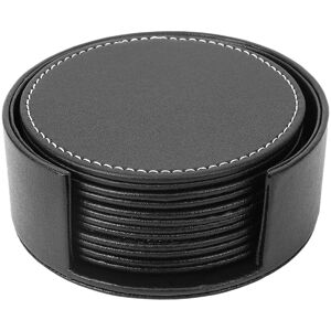 Semoic Set of 6 Black PU Leather Round Coasters – White Stitching, Heat-Insulating, Sta Semoic Set of 6 Black PU Leather Round Coasters – White Stitching, Heat-Insulating, Sta