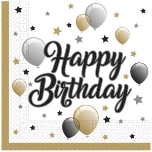Rubies 20 Happy Birthday Gold Black Silver Paper Napkins 33 x 33 cm Rubies 20 Happy Birthday Gold Black Silver Paper Napkins 33 x 33 cm