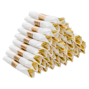 Exogio Pre Rolled Silver Plastic Silverware Set,Pre Napkins with Cutlery Set for Party, Exogio Pre Rolled Silver Plastic Silverware Set,Pre Napkins with Cutlery Set for Party,