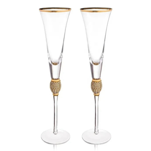 Exogio 2Pcs Crystal Gold Rimmed Wine Glasses Set Elegant Diamond Decorative Long Stem C Exogio 2Pcs Crystal Gold Rimmed Wine Glasses Set Elegant Diamond Decorative Long Stem C