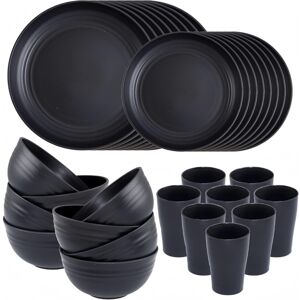 KAHEIGN 32Pcs Unbreakable Black Plastic Dinnerware Set, 8 Sets of 25cm Dinner Pl KAHEIGN 32Pcs Unbreakable Black Plastic Dinnerware Set, 8 Sets of 25cm Dinner Pl