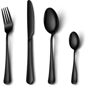Cutlery Set Black, NINIROR 16 Piece Stainless Steel Flatware Set Silverware Set Cutlery Set Black, NINIROR 16 Piece Stainless Steel Flatware Set Silverware Set