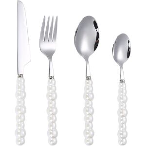 Unbranded (White) 4-piece Set Handle Stainless Steel Tableware Dessert Salad Spoon Fork Ha Unbranded (White) 4-piece Set Handle Stainless Steel Tableware Dessert Salad Spoon Fork Ha