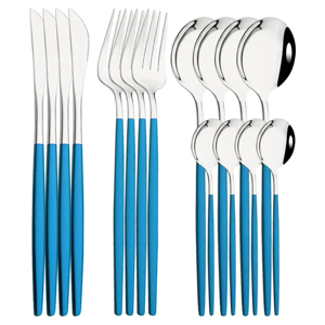 Unbranded 16Pcs Blue Silver Dinnerware Stainless Steel Cutlery Set Unbranded 16Pcs Blue Silver Dinnerware Stainless Steel Cutlery Set