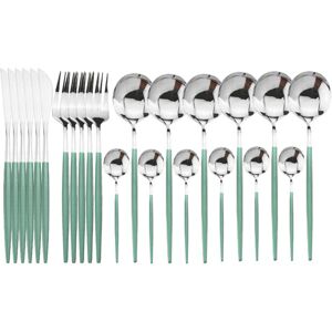 HOD Kitchen (Mint Silver, 1) 24pcs Stainless Steel Cutlery Set Fork Knife Spoon Tableware Fl HOD Kitchen (Mint Silver, 1) 24pcs Stainless Steel Cutlery Set Fork Knife Spoon Tableware Fl