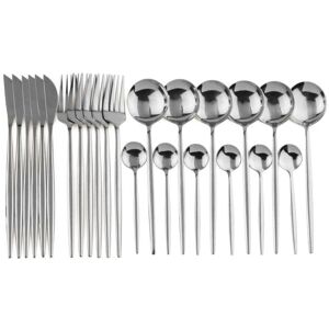 HOD Kitchen (Silver, 1) 24pcs Stainless Steel Cutlery Set Fork Knife Spoon Tableware Flatwar HOD Kitchen (Silver, 1) 24pcs Stainless Steel Cutlery Set Fork Knife Spoon Tableware Flatwar