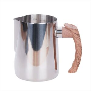 Markenlos Espresso Milk Frothing Pitcher Wooden Grain Handle Milk Jug Silver Markenlos Espresso Milk Frothing Pitcher Wooden Grain Handle Milk Jug Silver