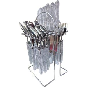 Unbranded (Default) 24PC SILVER GLITTER CUTLERY SET WITH STAND Unbranded (Default) 24PC SILVER GLITTER CUTLERY SET WITH STAND