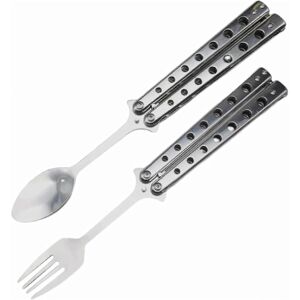 Unbranded 2 Pcs Stainless Steel Foldable Cutlery Set with Butterfly Fork and Spoon for Cam Unbranded 2 Pcs Stainless Steel Foldable Cutlery Set with Butterfly Fork and Spoon for Cam