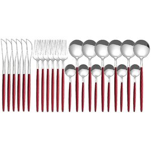 Unbranded (red) 24 Piece Stainless Steel Dinnerware Set Kitchen Cutlery Set Knife Fork Spo Unbranded (red) 24 Piece Stainless Steel Dinnerware Set Kitchen Cutlery Set Knife Fork Spo