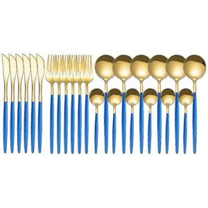 Unbranded (blue) 24 Piece Stainless Steel Dinnerware Set Kitchen Cutlery Set Knife Fork Sp Unbranded (blue) 24 Piece Stainless Steel Dinnerware Set Kitchen Cutlery Set Knife Fork Sp