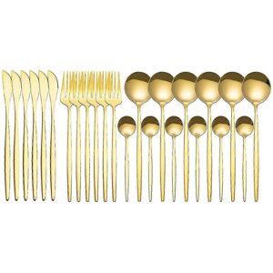 Unbranded (Gold) 24 Piece Stainless Steel Dinnerware Set Kitchen Cutlery Set Knife Fork Sp Unbranded (Gold) 24 Piece Stainless Steel Dinnerware Set Kitchen Cutlery Set Knife Fork Sp