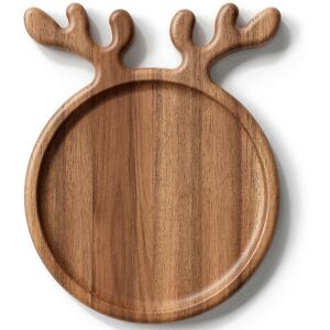 Unbranded Wooden Serving Tray with Antler Handle, Round Wooden Plate, Decorative Charcuter Unbranded Wooden Serving Tray with Antler Handle, Round Wooden Plate, Decorative Charcuter