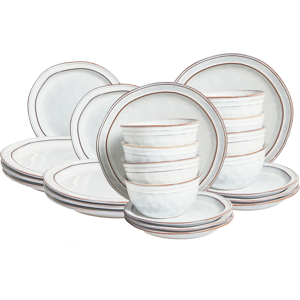 Beliani Set of 24 Dinnerware CHIVES Stoneware Light Grey Beliani Set of 24 Dinnerware CHIVES Stoneware Light Grey