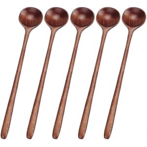 Unbranded Set of 5 long natural wooden soup spoons with round head and thin handle Unbranded Set of 5 long natural wooden soup spoons with round head and thin handle