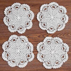 Unbranded Handmade Crocheted Cotton Placemats, Lace Placemats, Coasters, 20cm, 4pcs (White Unbranded Handmade Crocheted Cotton Placemats, Lace Placemats, Coasters, 20cm, 4pcs (White