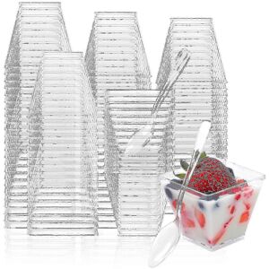 Unbranded (50 Pcs Cups with Spoons) 100 Pcs 2 oz Mini Disposable Plastic Dessert Cups for Unbranded (50 Pcs Cups with Spoons) 100 Pcs 2 oz Mini Disposable Plastic Dessert Cups for