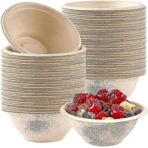 Unbranded Pack of 100 heavy duty disposable paper bowls, 350ml, made of sugarcane, brown, Unbranded Pack of 100 heavy duty disposable paper bowls, 350ml, made of sugarcane, brown,