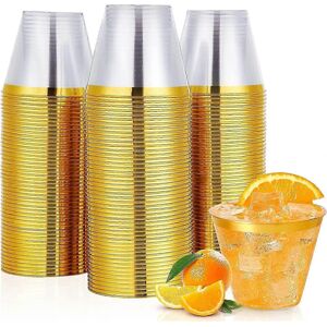 Unbranded 100 Pack 255ml Gold Rim Plastic Cups, Clear Rigid Disposable Cups, Bulk Plastic Unbranded 100 Pack 255ml Gold Rim Plastic Cups, Clear Rigid Disposable Cups, Bulk Plastic
